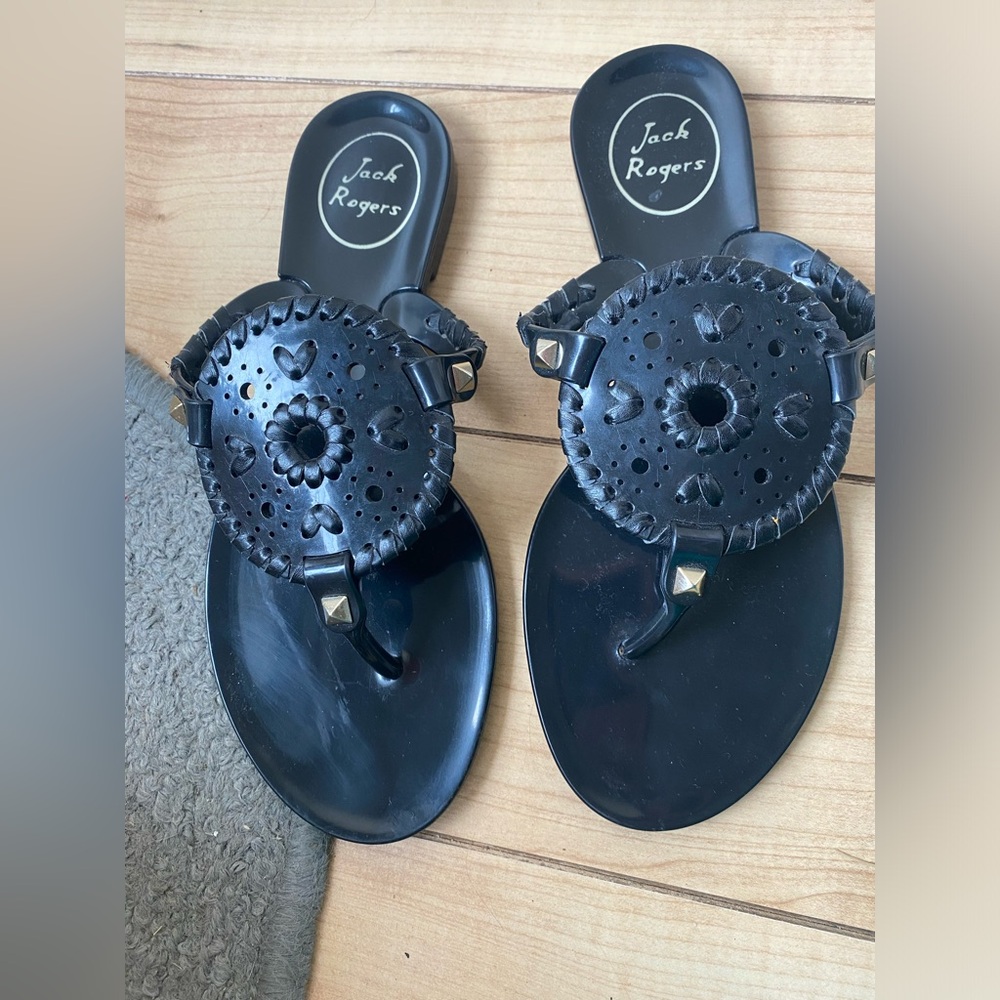 Jack Rogers Georgica Jelly Sandals Black Flip Flops Size 5 Womens